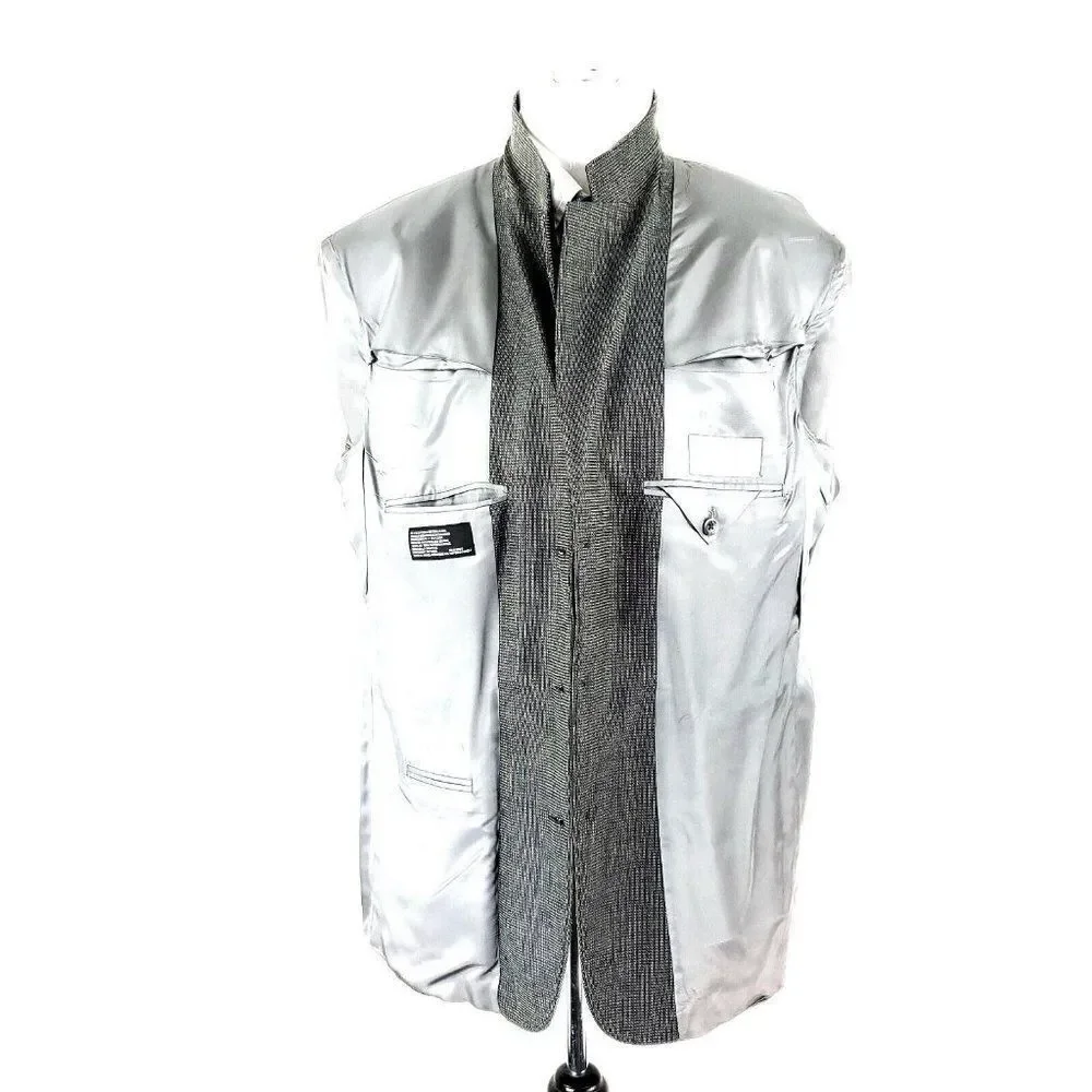 Stafford Executive Wool Silk 3 Button Sport Coat 42R‎ Black White Check